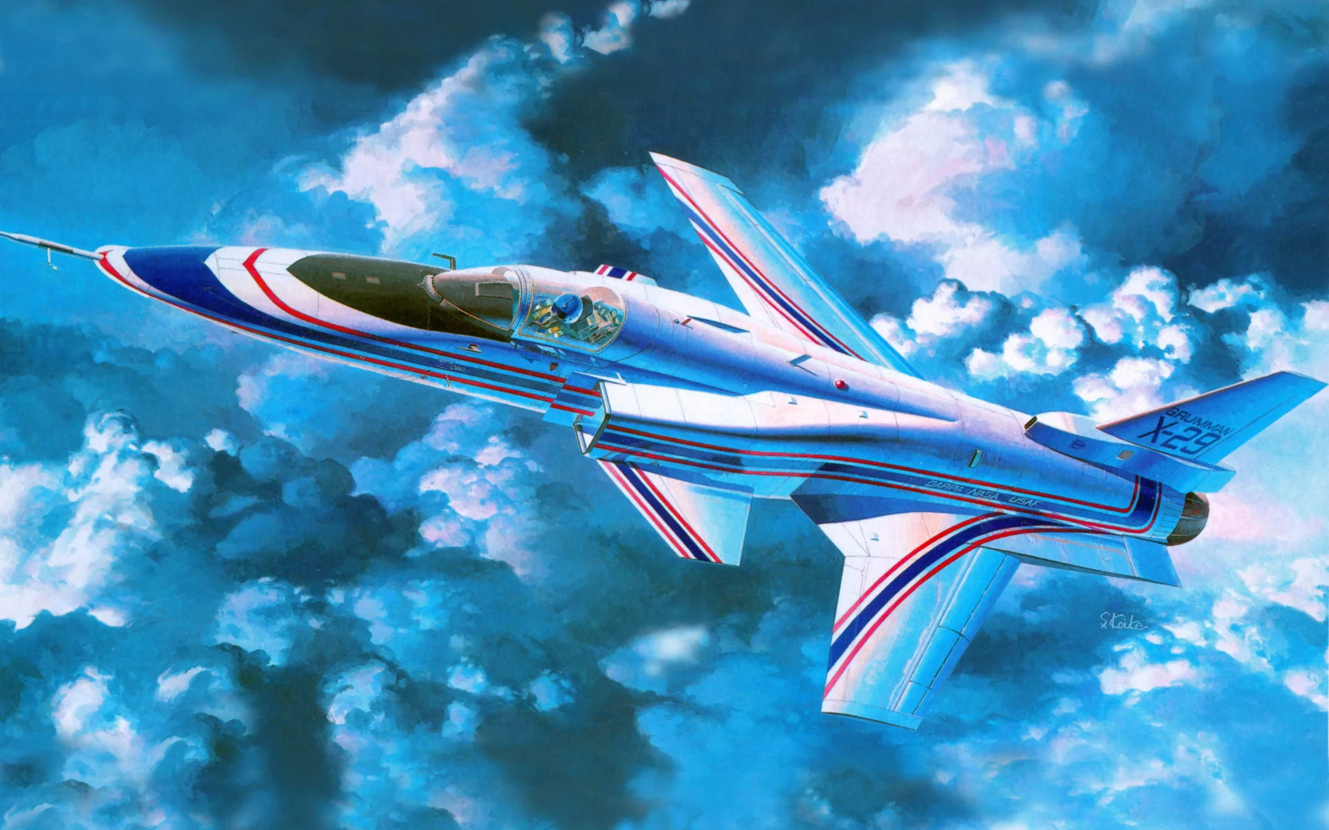 небо, американский, обратной, самолёт, x-29, Арт, с, grumman