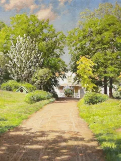 весна, дом, дорога, johan krouthen, пейзаж, дача, Картина