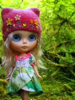 Кукла, игрушка, лес, волосы, шапка, шапочка