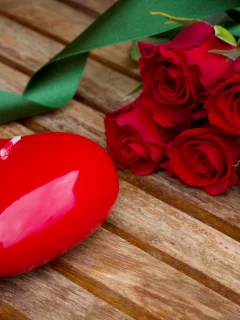 сердце, букет, Свеча, цветы, красные, ленты, розы