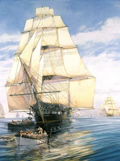 флот, парусников, впреди, Арт, painting, идущий, эскадра