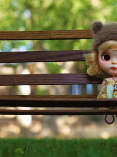 кукла, шапка, настроение, блондинка, игрушка, скамейка