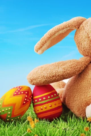 Праздник, игрушка, кролик, easter, плюшевый, яйца, пасха