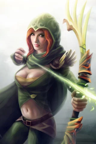 Арт, капюшон, стрела, лук, магия, dota 2, девушка, лучница