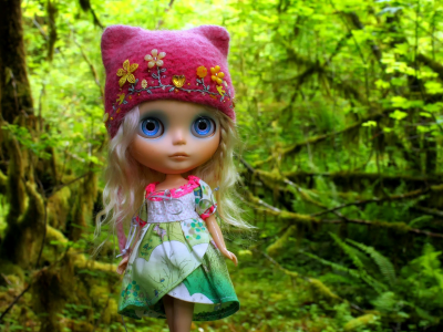 Кукла, игрушка, лес, волосы, шапка, шапочка