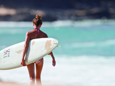 пляж, серфинг, Девушка, спорт, surfing, блондинка, доска