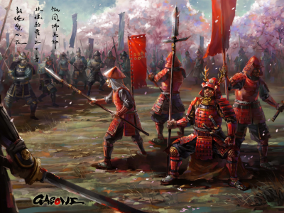 армия, Арт, оружие, самураи, азия, меч, броня, войско
