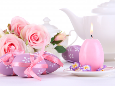 яйца, пасхальные, Пасха, розовые, свеча, праздник