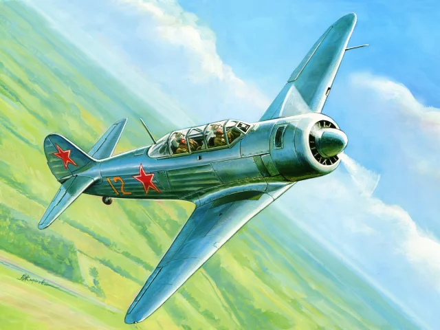 советский, рисунок, Арт, небо, як-11