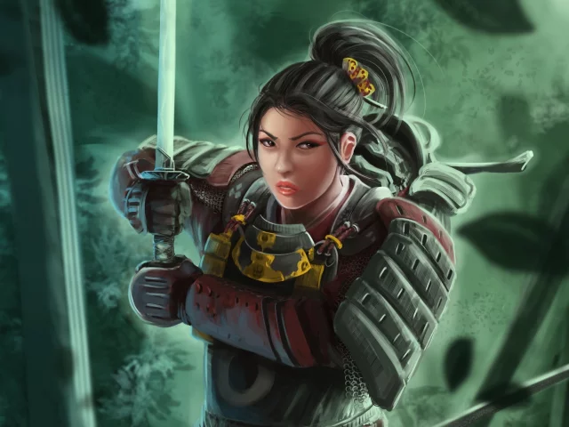 девушка, Арт, samurai , самурай, броня, катана
