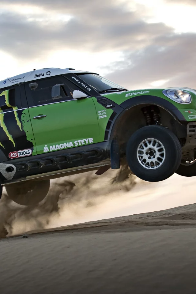 Mini cooper, rally, закат, гонка, dakar, в воздухе, мини купер, mini