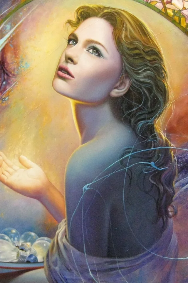 живопись, Christiane vleugels, арт, лицо, волосы, взгляд, девушка