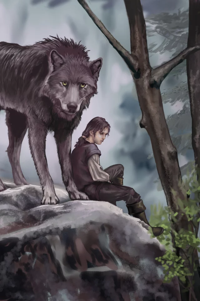 арт, Game of thrones, живопись, nymeria, волк, хищник, arya stark