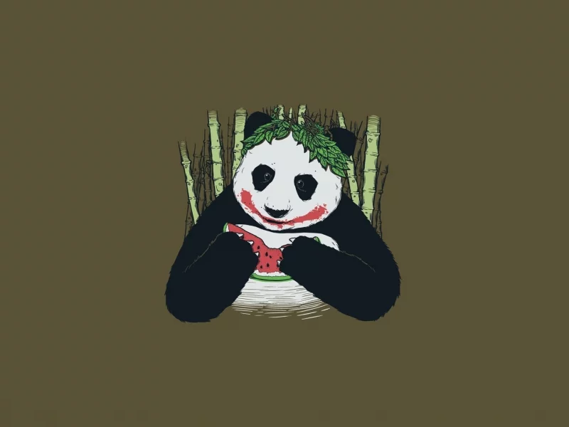 бамбук, арбуз, joker, Панда, черно-белая