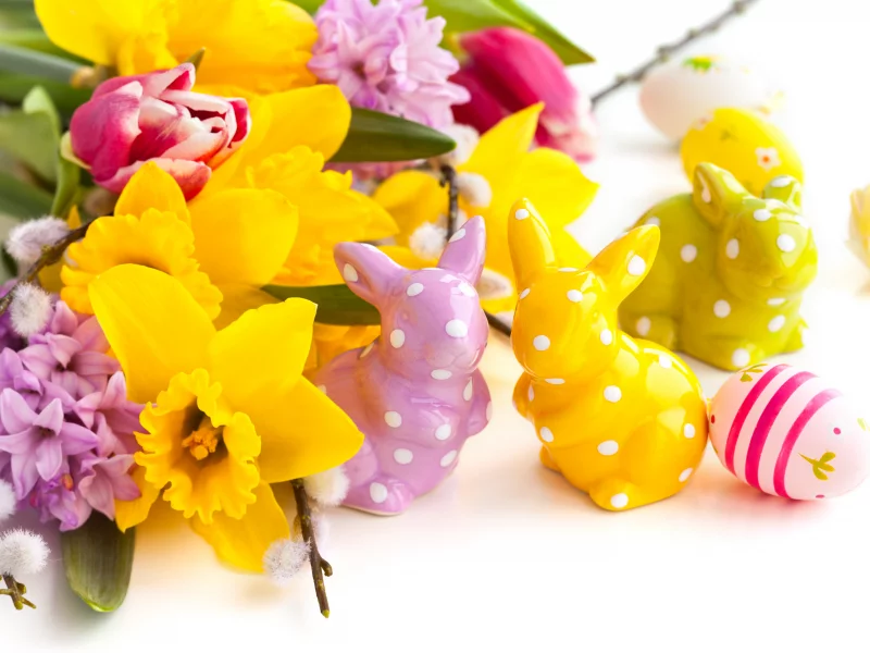 Easter, яйца, пасхальные, кролики, пасха, статуэтки, цветы