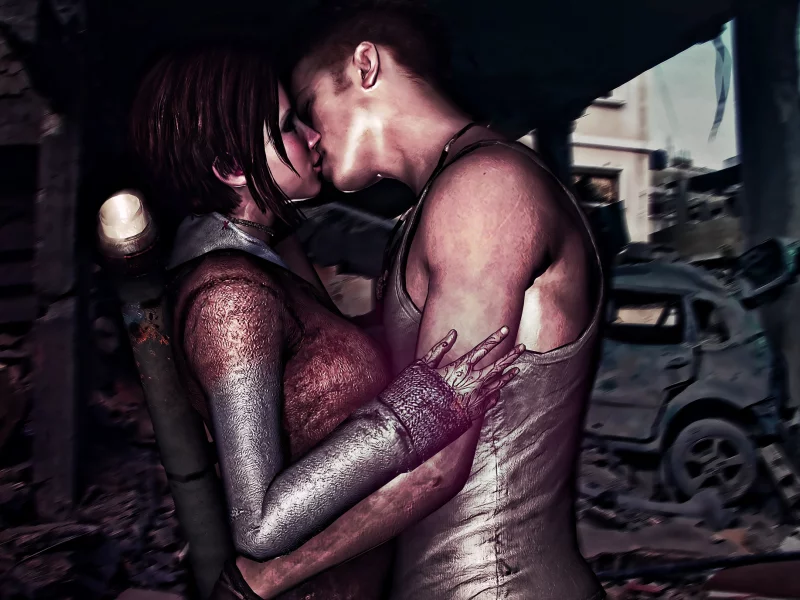 dante, машина, свалка, devil may cry 5, поцелуй, kat, Dmc