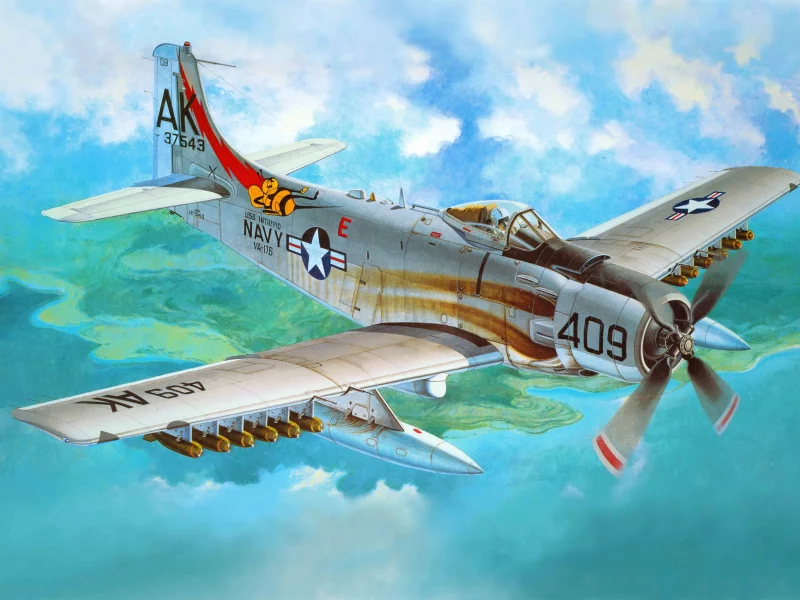 douglas, Арт, американский, штурмовик, a-1h skyraider, самолет