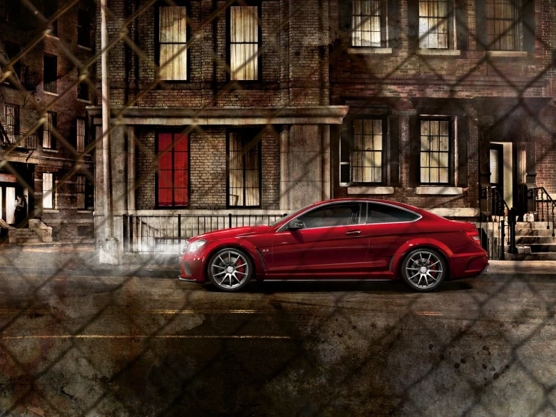 ночь, Mercedes benz c63, мерседес, amg, сетка, город