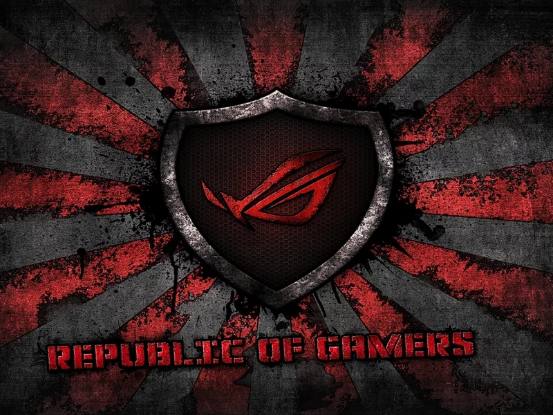 logo, red, grey, Asus, asus gamer, background, brand, rog, sunburst, republic of gamers