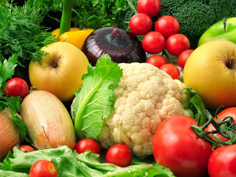 фрукты, цветная капуста, Овощи, яблоки, баклажаны, лук