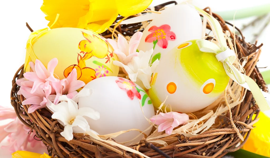 easter, яйца, пасха, весна, праздник, гнездо, пасхальные