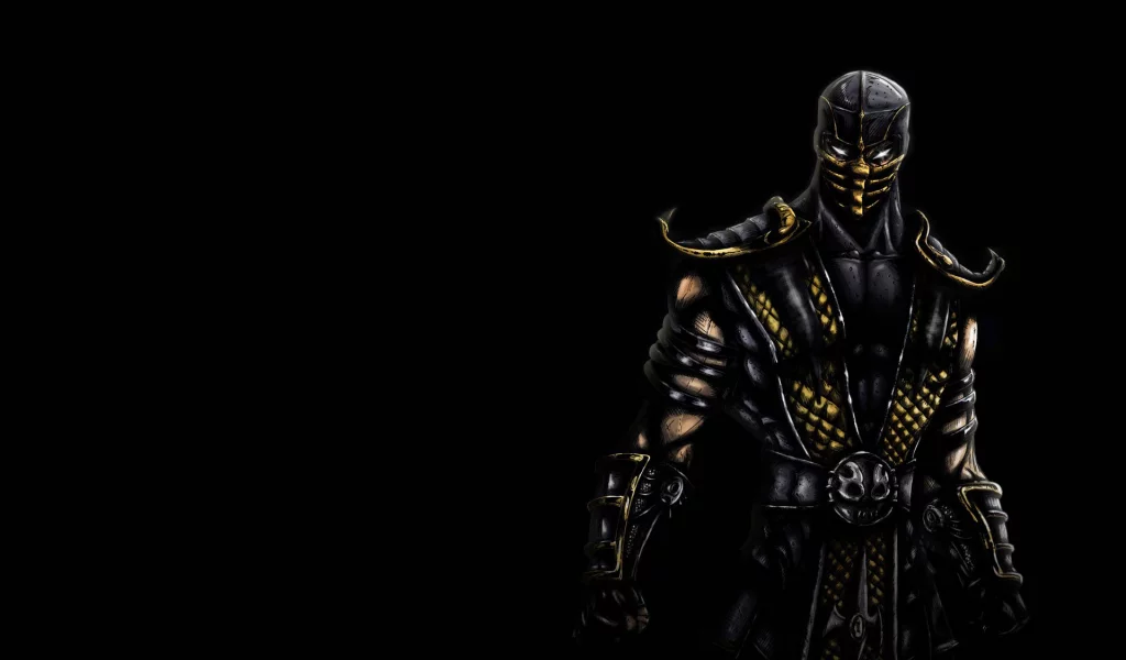 ниндзя, scorpion, темный фон, ninja, скорпион, mortal kombat