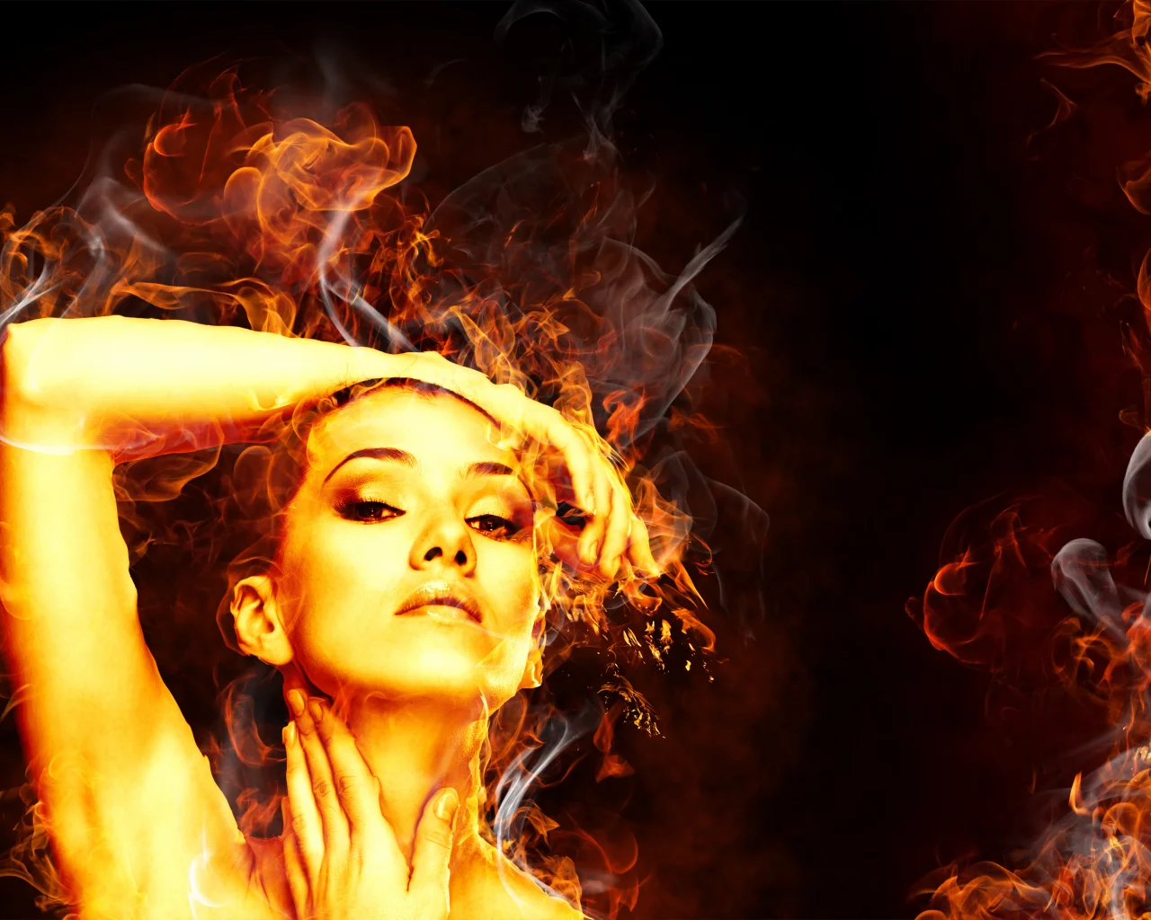 flames, дым, огонь, girl, девушка