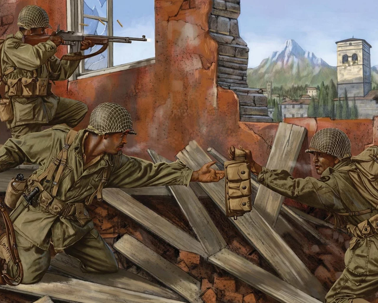 browning, automatic, солдаты, арт, война, город, развалины, бой