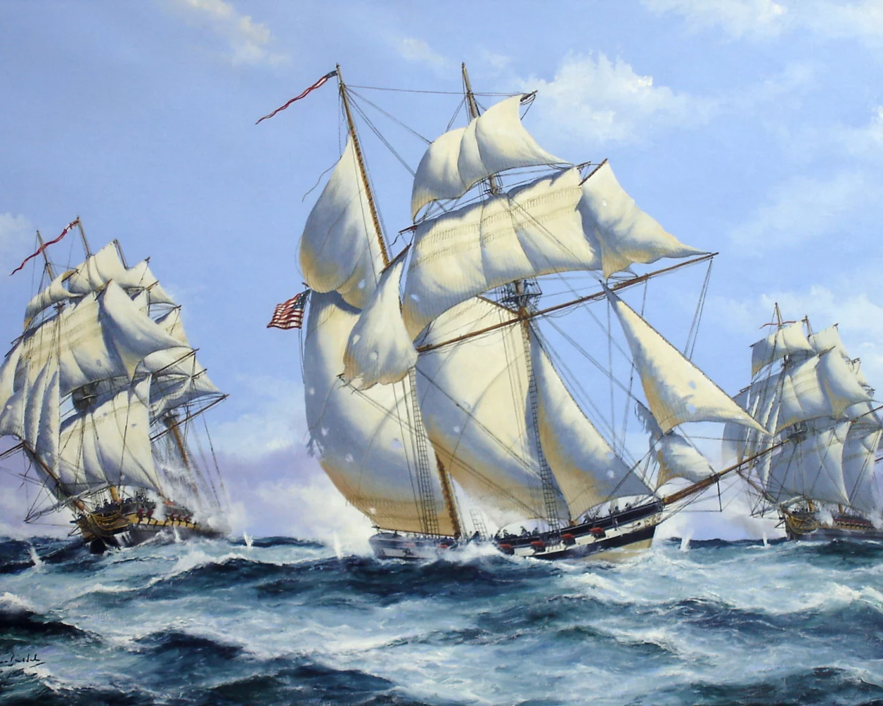 морской, painting, флот, кораблей, арт, бой, парусников