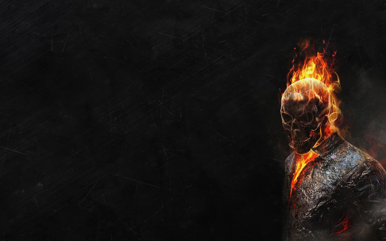 красный, ghost rider, призрачный гонщик, огонь, скелет