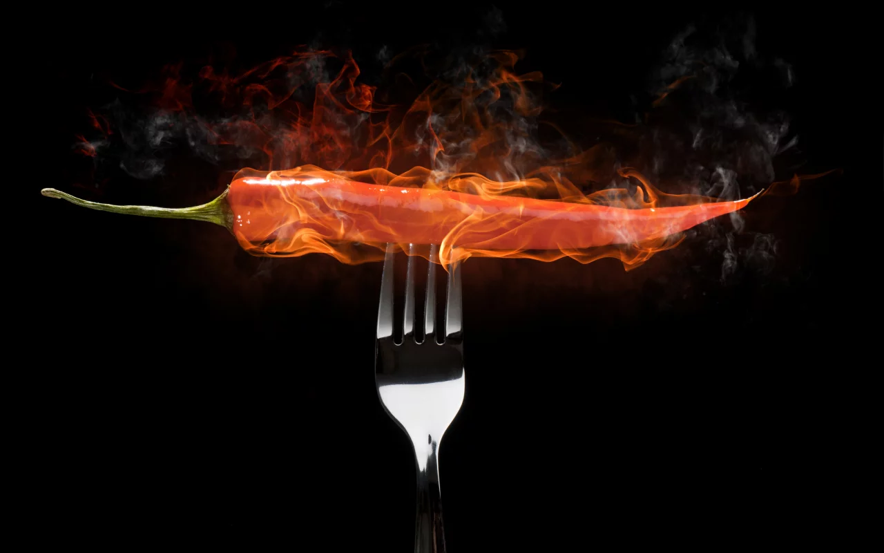 перец, вилка, дым, flames, огонь