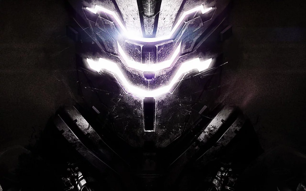 dead space, шлем, металл, свет, арт
