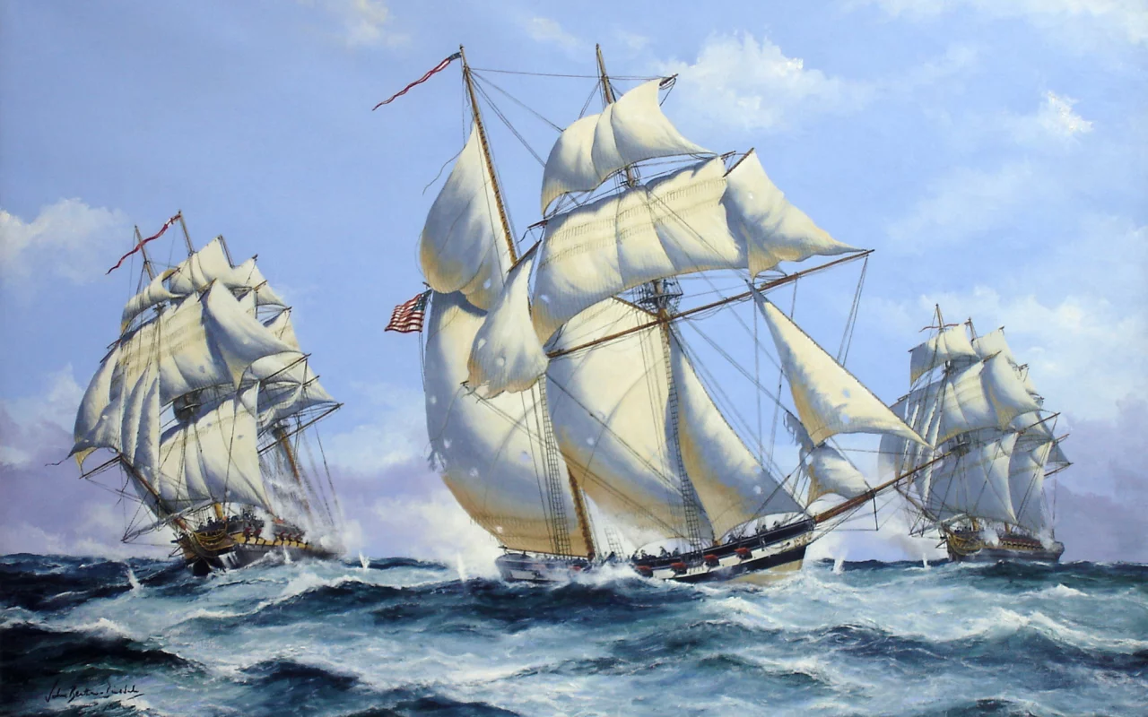 морской, painting, флот, кораблей, арт, бой, парусников