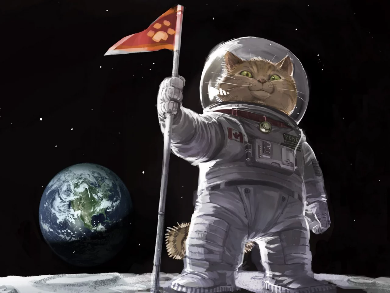 картина, котяра, кот, в, painting, арт, живопись, скафандре