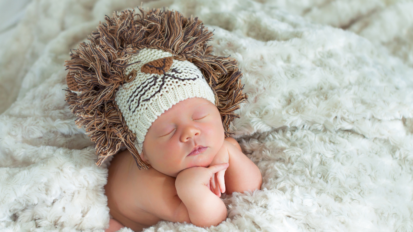 ребенок, вязанная, лев, шапка, малыш, одеяло, младенец