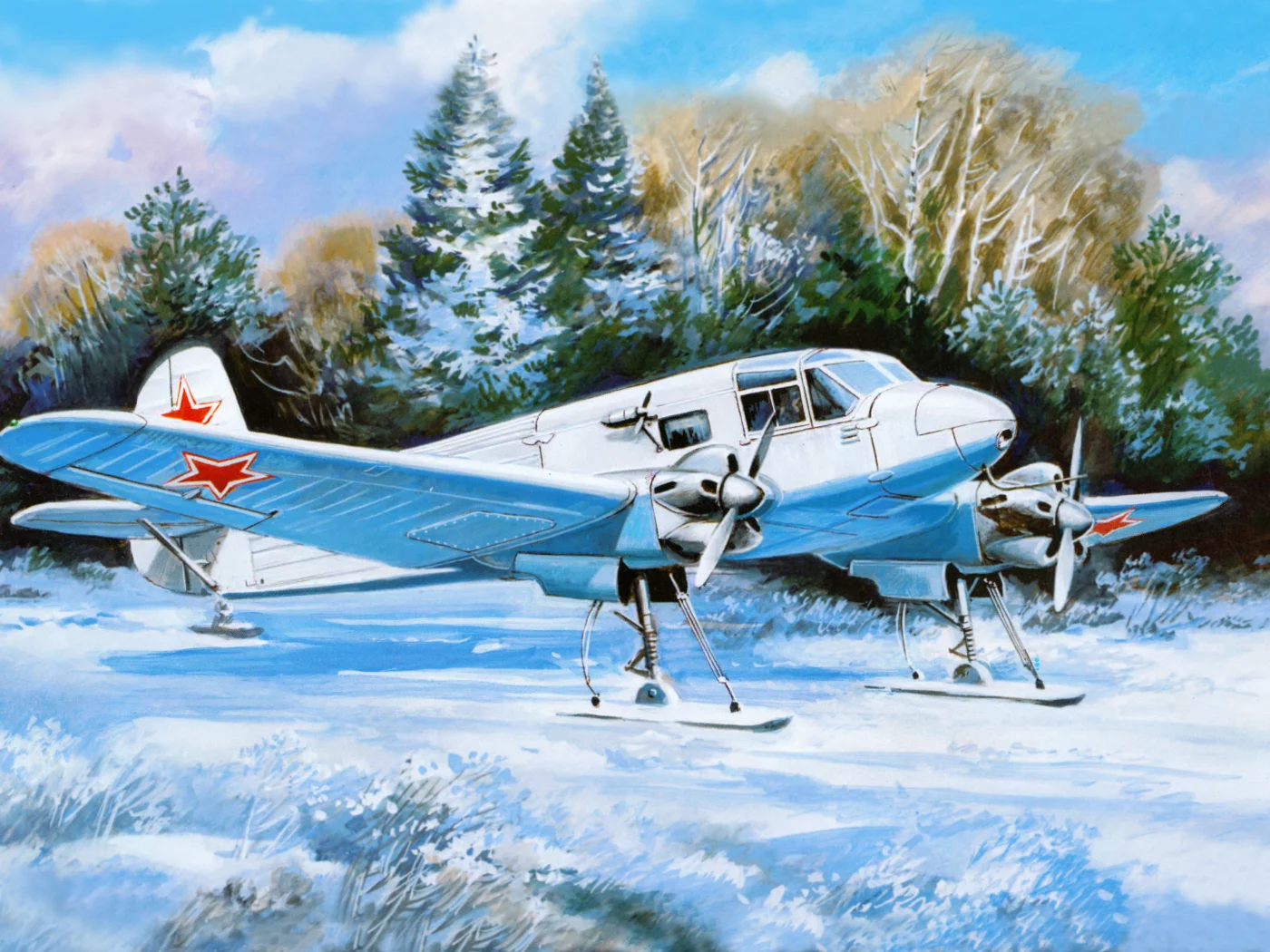 як-6м, аэродром, арт, снег, советский, поле, зима