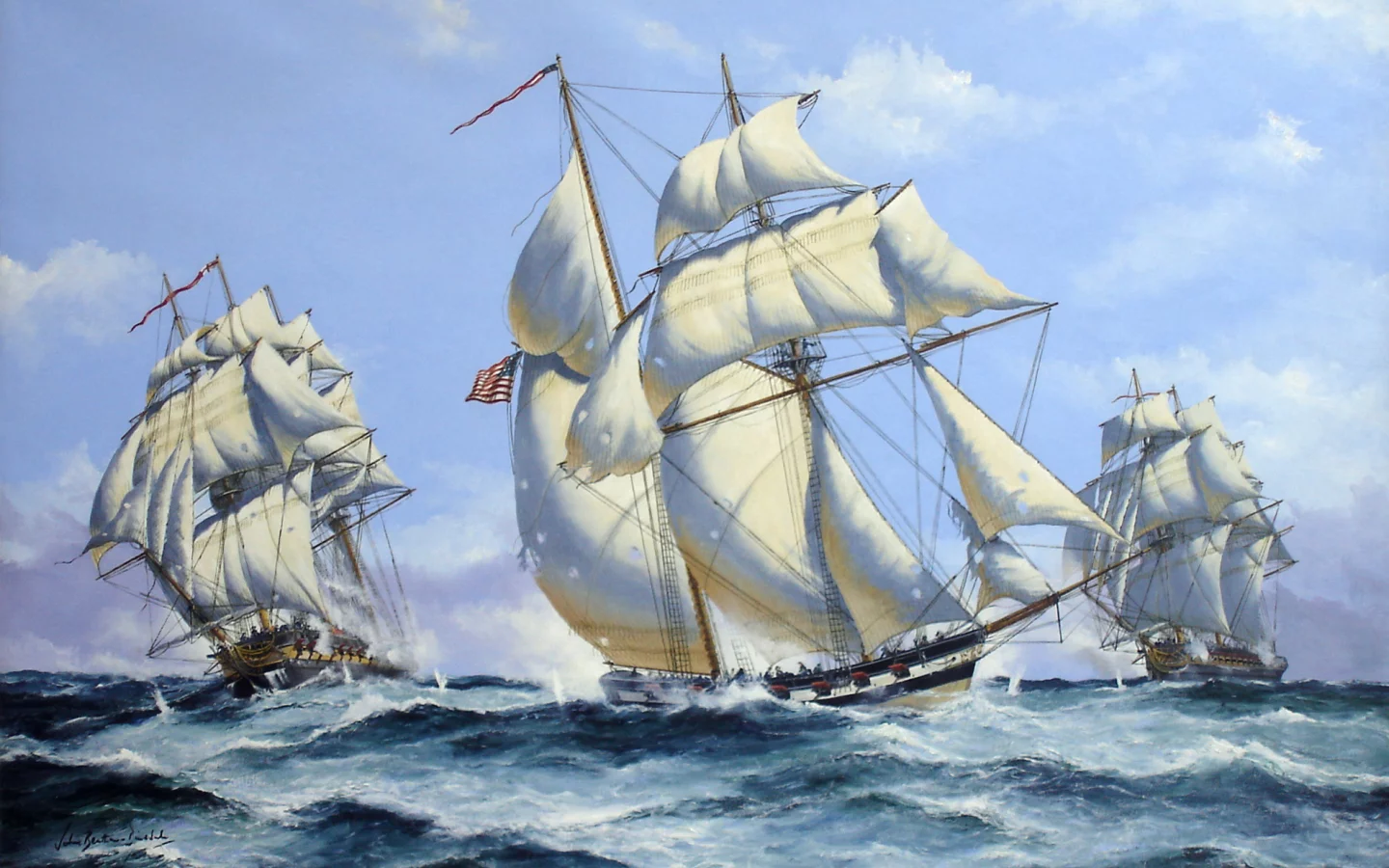морской, painting, флот, кораблей, арт, бой, парусников