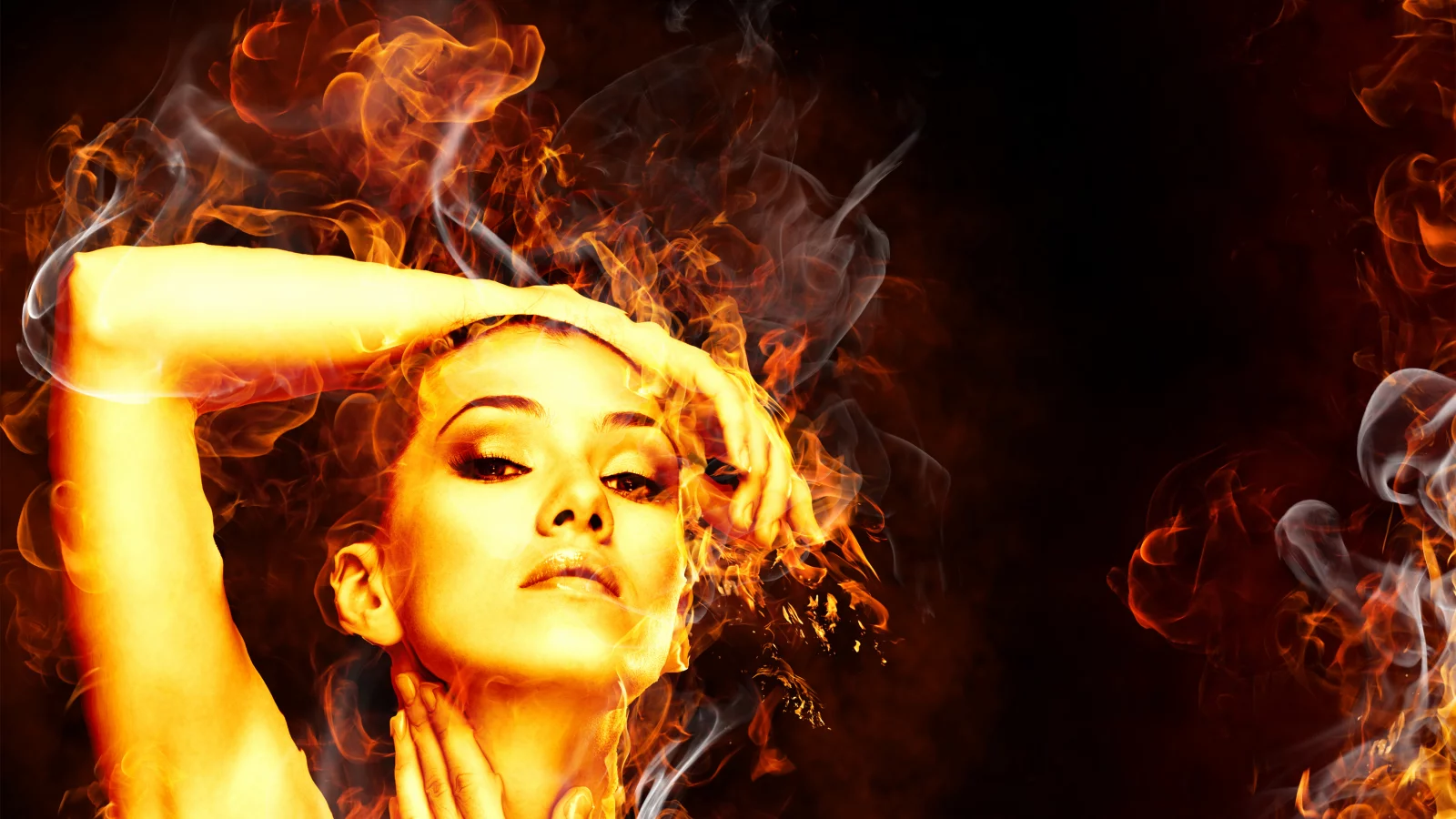 flames, дым, огонь, girl, девушка