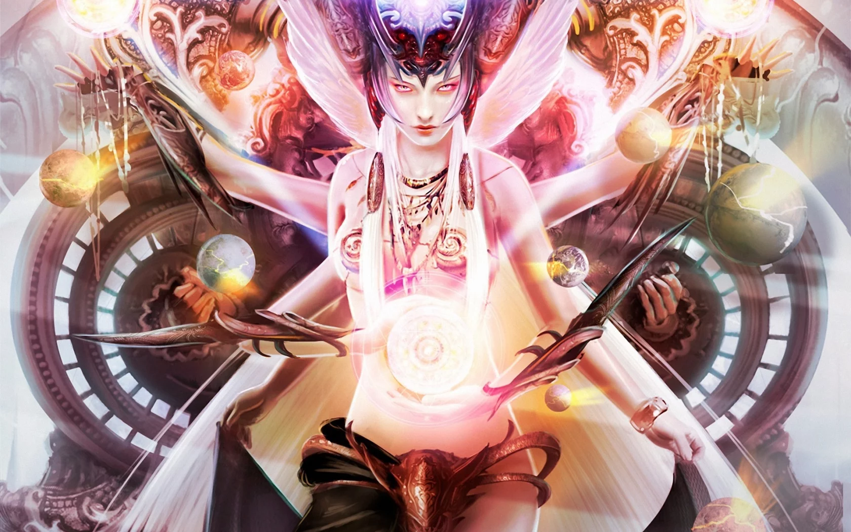 арт, богиня, daniel lim, сферы, шары, legend of the cryptids, девушка