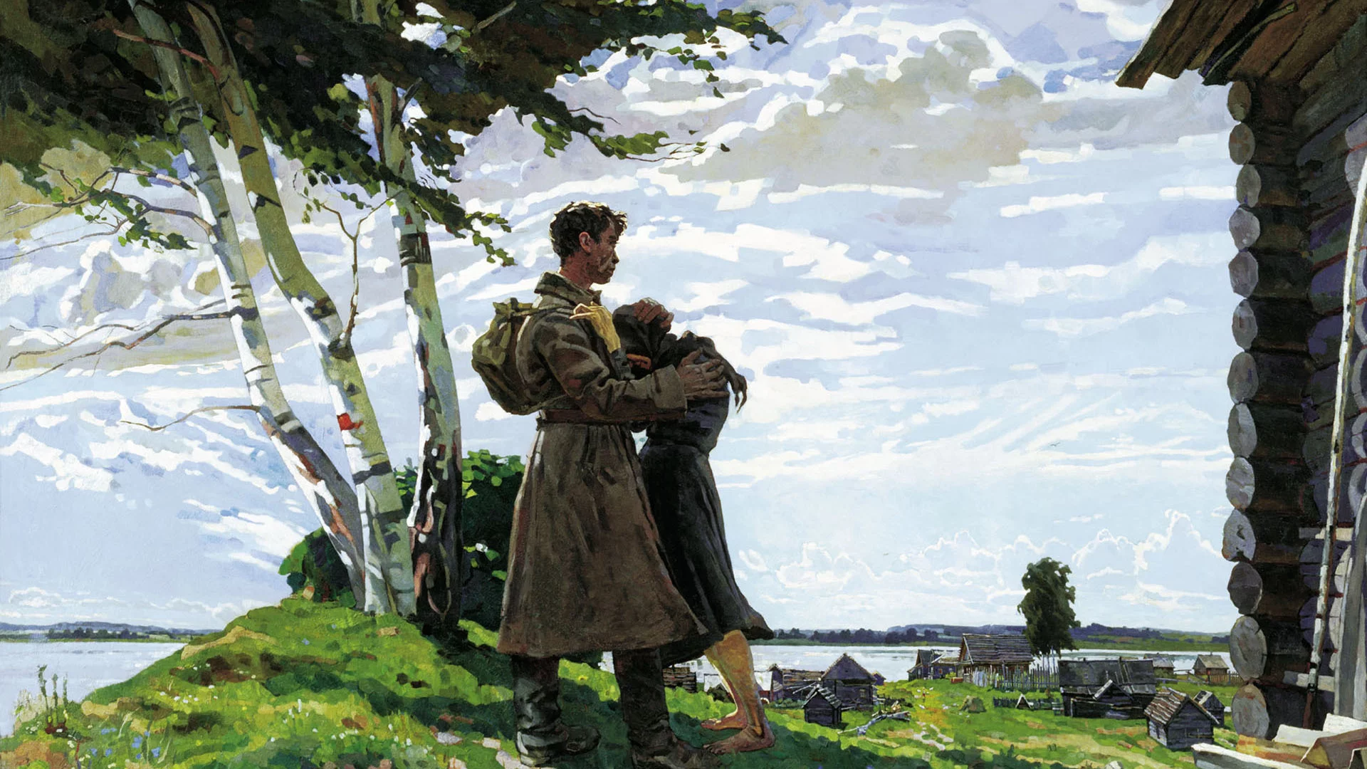 солдат, берёзка, рисунок, встреча, настроение