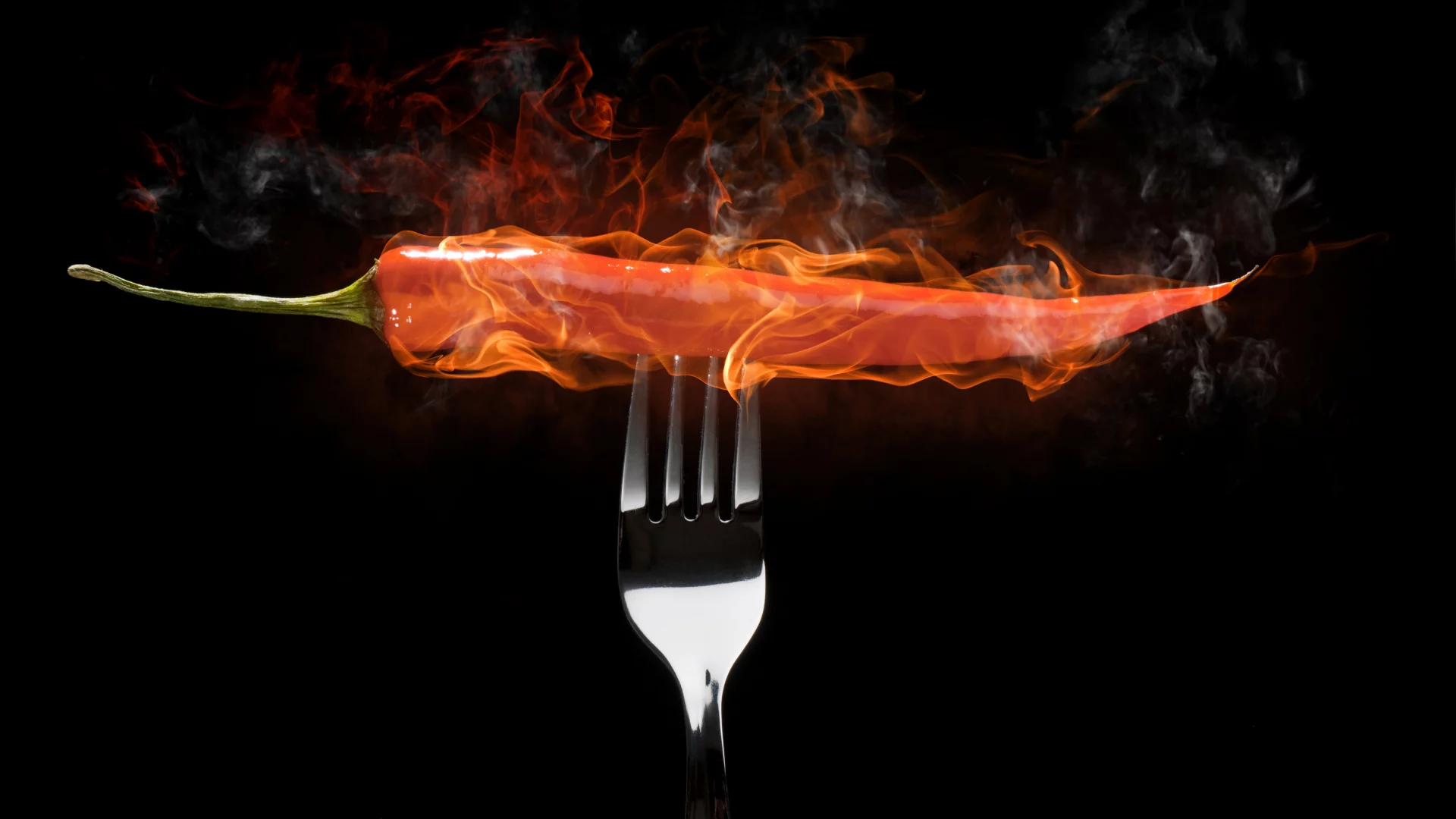 перец, вилка, дым, flames, огонь