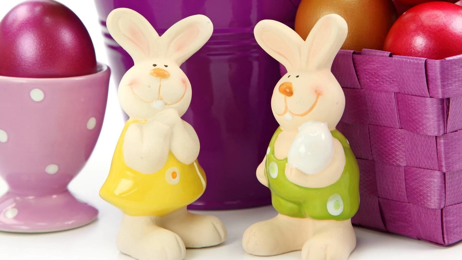 улыбка, праздник, кролики, пасха, яйца, корзина, easter