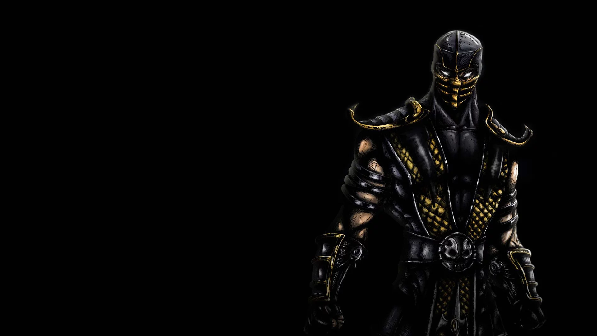 ниндзя, scorpion, темный фон, ninja, скорпион, mortal kombat