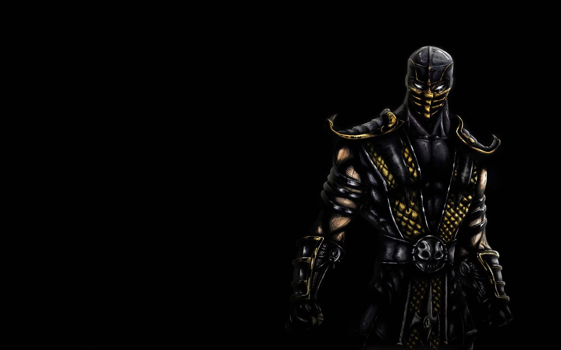 ниндзя, scorpion, темный фон, ninja, скорпион, mortal kombat
