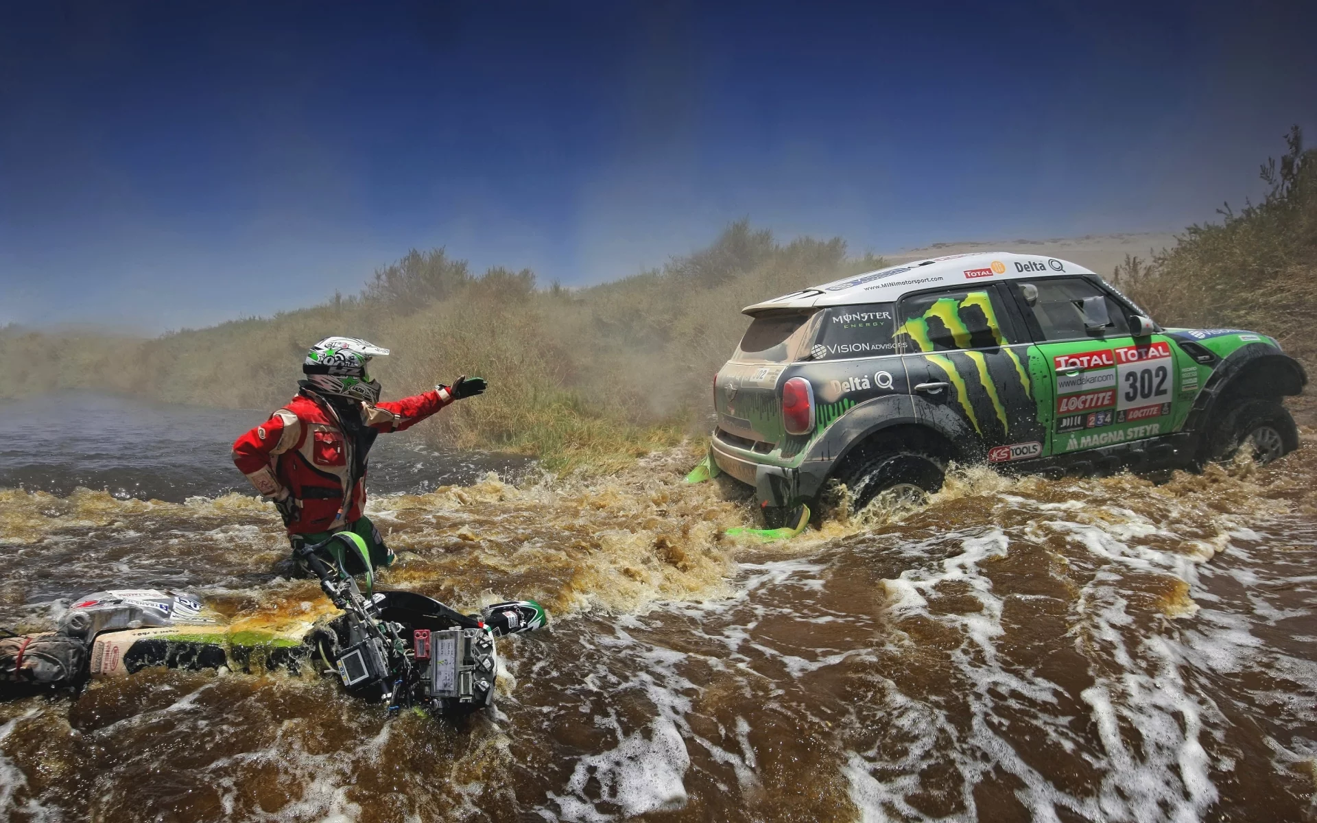 x-raid, mini cooper, rally, mini, dakar, мини купер, зеленый, мотоцикл