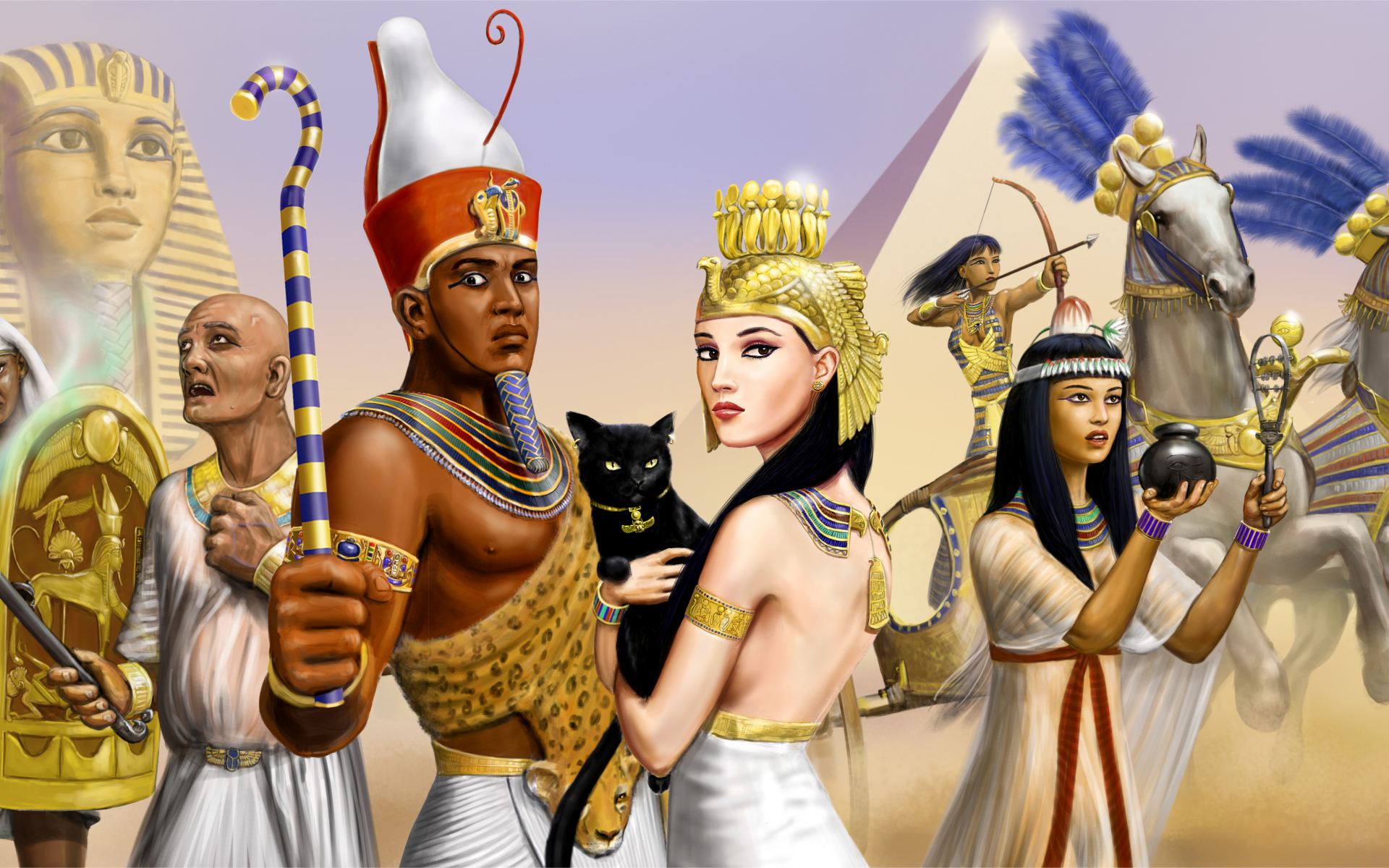 воин, арт, девушки, фараон, парни, сфинкс, египет, жрец