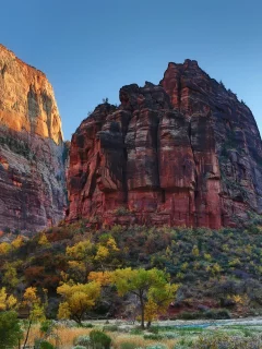 осень, небо, кусты, деревья, скалы, сша, природа