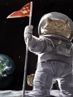 картина, котяра, кот, в, painting, арт, живопись, скафандре