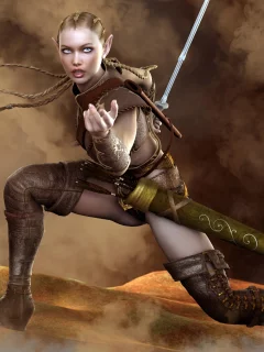 воительница, меч, колчан, амазонка, сапоги, эльфийка