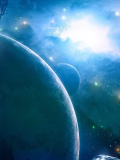 планеты, астероиды, звезды, арт, космос